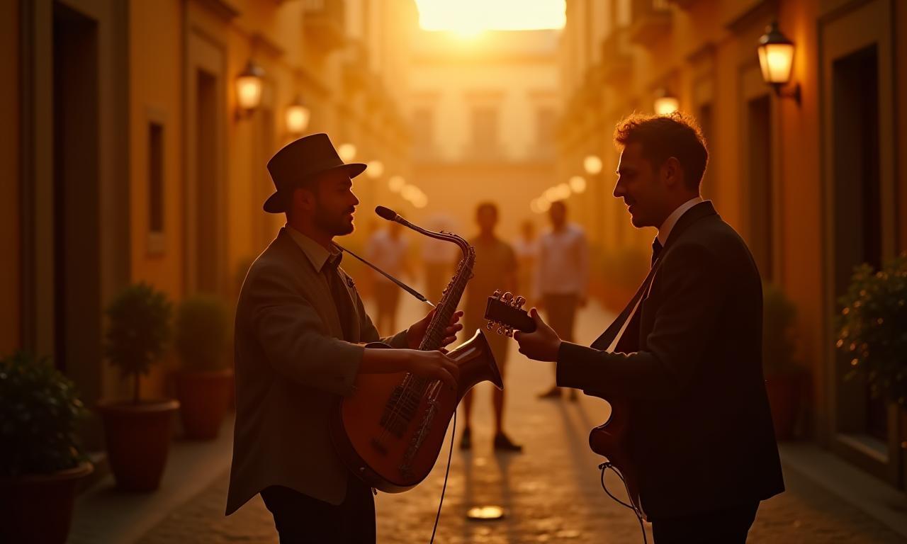 Jazz Ronda actuando en un patio madrileño al atardecer